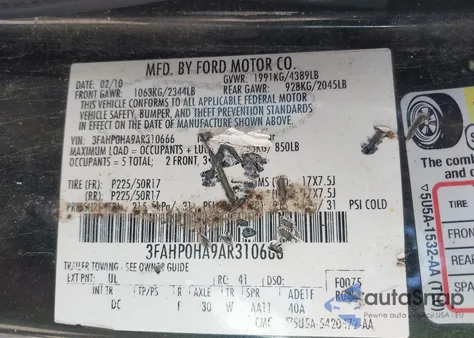 2010 Ford Fusion Se from USA, damaged, VIN 3FAHP0HA9AR310666